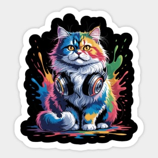 Splash Art Headphones British Longhair Cat Highland Straight Sticker